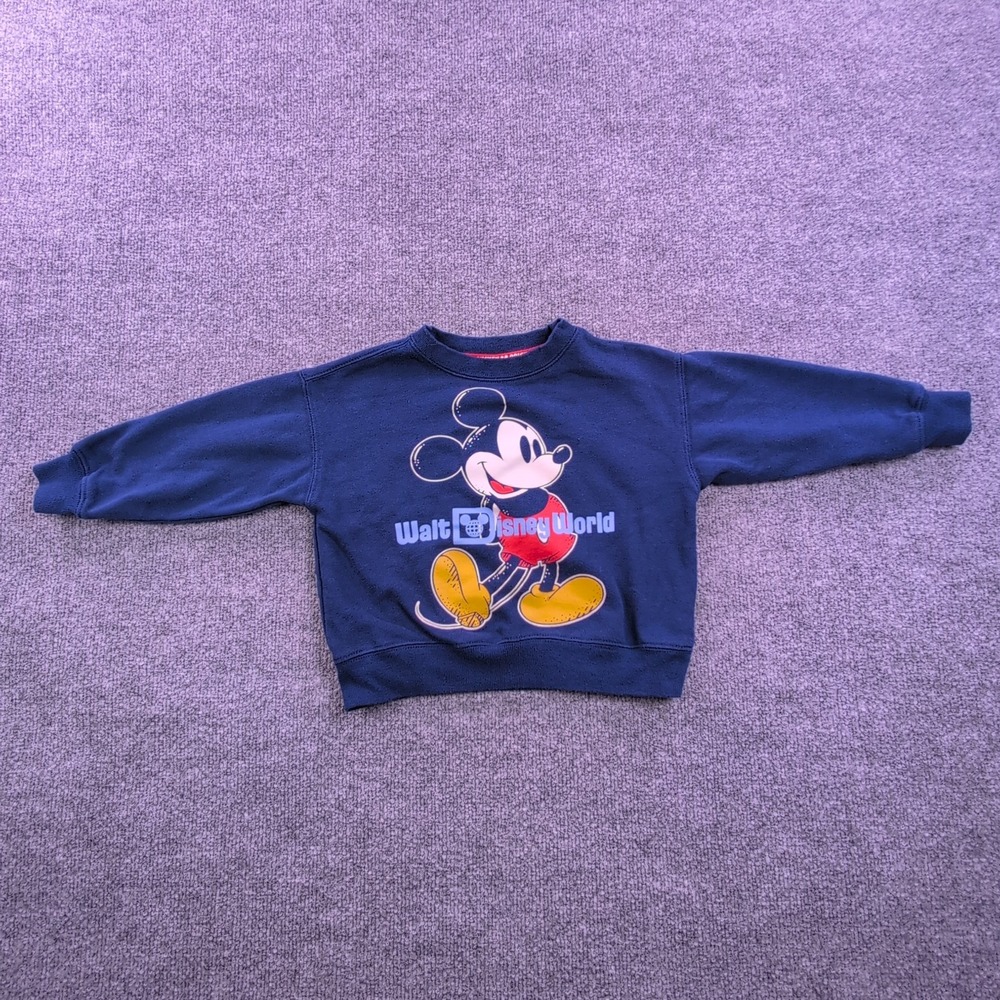 VTG Disney Walt Disney World Mickey Mouse Sweatshirt Kids XXS Blue Graphic Logo